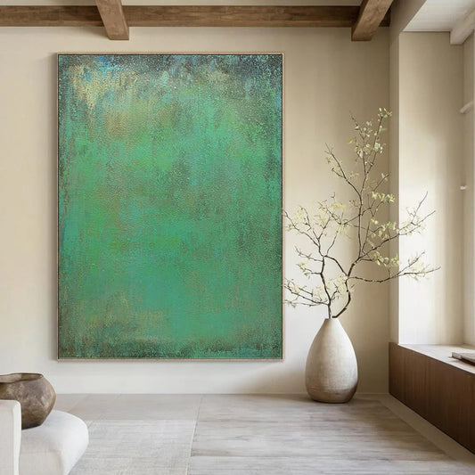 “Teal & Green Textured Canvas” - Teal, Green & Brown Textured Abstract Painting On Canvas DKH1213