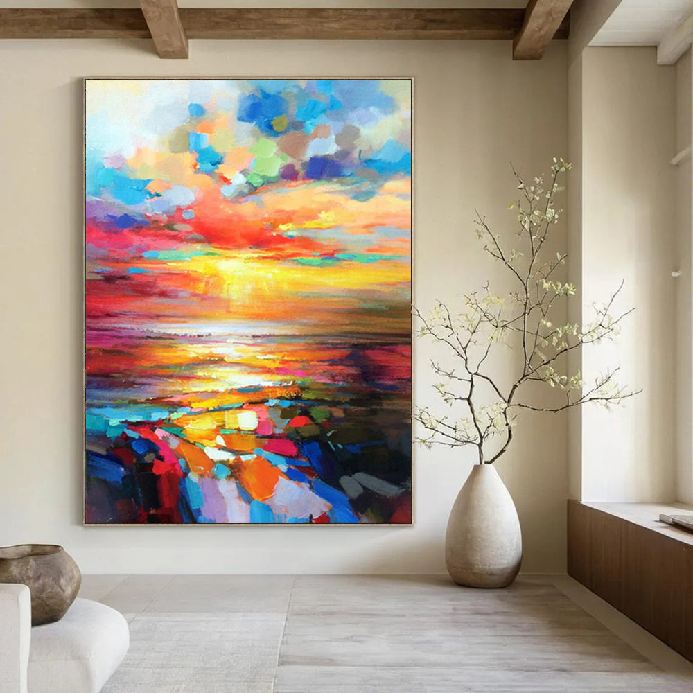“Vibrant Sunset Seascape” - Impressionistic Landscape Painting On Canvas DKH1064