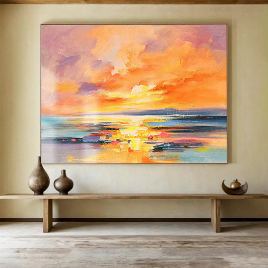 “Vibrant Sunset Seascape” Abstract Impasto Painting On Canvas DKH419