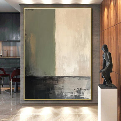 “Green - Beige - Black Abstract Divisions” ，Abstract Acrylic Painting CT0785