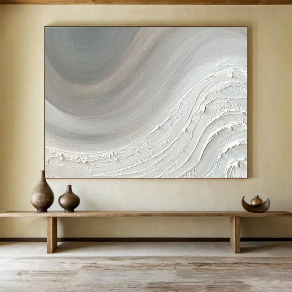 Textured Gray Waves with Shades of Gray, Abstract Impasto Painting On Canvas DKH584