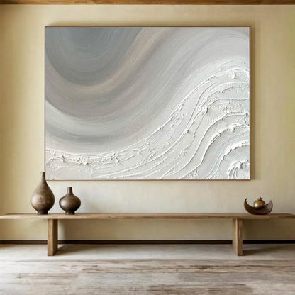 Textured Gray Waves with Shades of Gray, Abstract Impasto Painting On Canvas DKH584