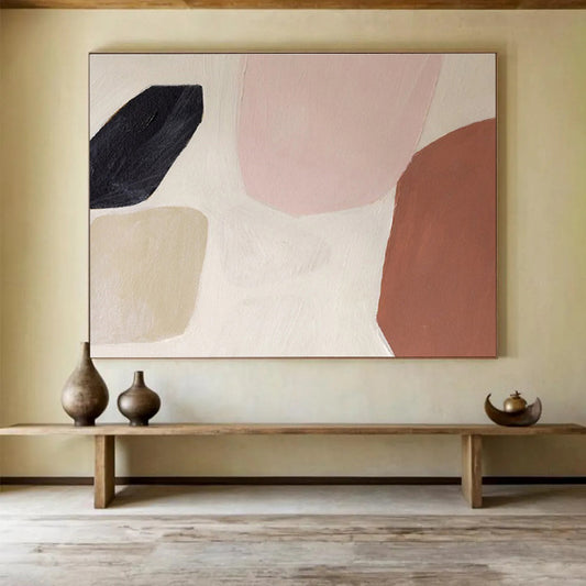 Muted Urban Abstract in Gray, Pink, and Teal, Minimalist Cityscape Painting On Canvas DKH578