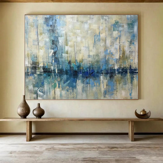 “Blue and Beige Abstract Marina” Painting On Canvas DKH166