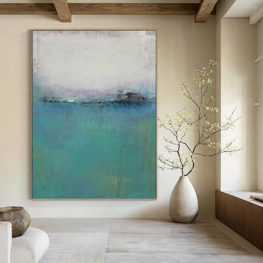 “Misty Blue & Gray Seascape” - Blue, Gray & Purple Abstract Seascape Painting On Canvas DKH1220