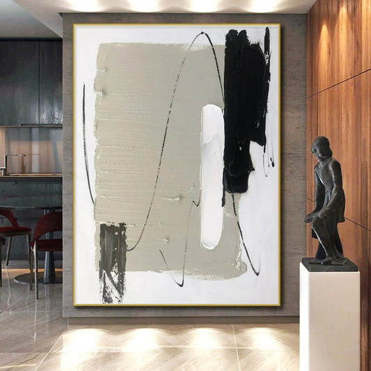 “Gray - Black - White Minimalist Forms” ，Abstract Acrylic Painting CT0800