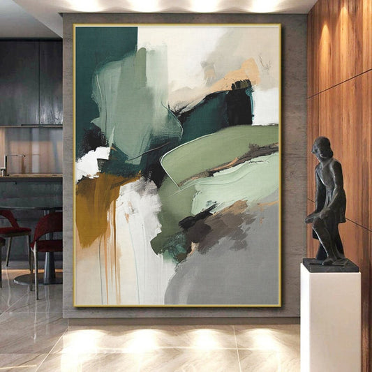 Green - Brown Abstract Shapes, “Nature’s Chaos” - Abstract Expressionist Acrylic Painting CT0737