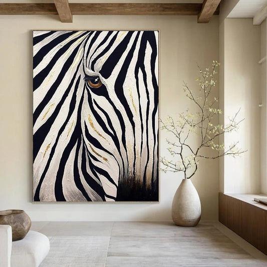 Zebra with Golden Accents in Black and White - Wildlife Painting On Canvas DKH1423