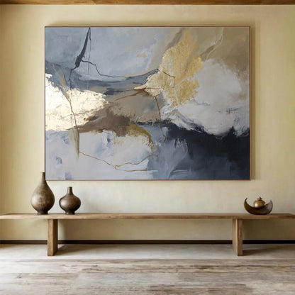 “Muted Tones & Gold Abstract” Abstract Acrylic Painting On Canvas DKH519