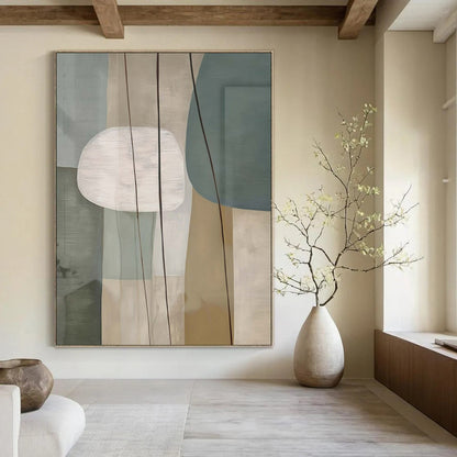 “Soft - Toned Geometric Forms with Thin Lines” – Abstract Geometric Painting CT1054