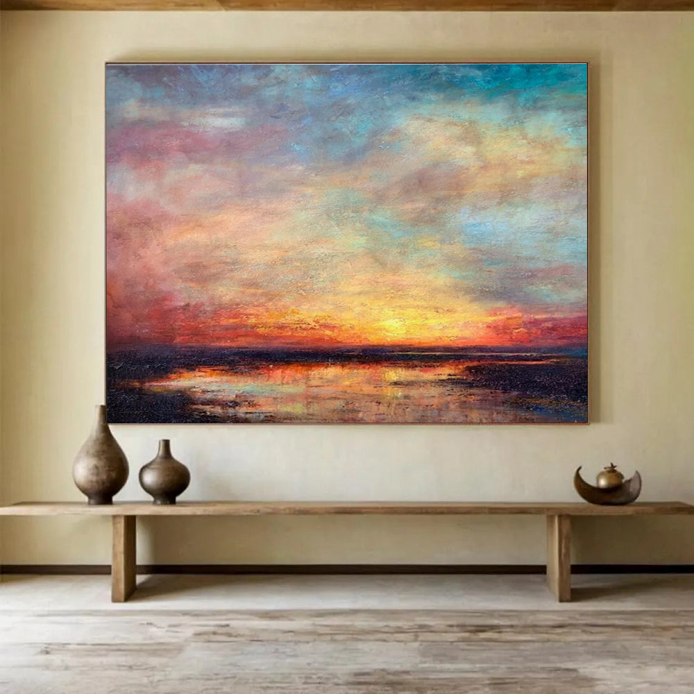 “Vibrant Colorful Sunset Sky” - Expressive Landscape Painting On Canvas DKH776