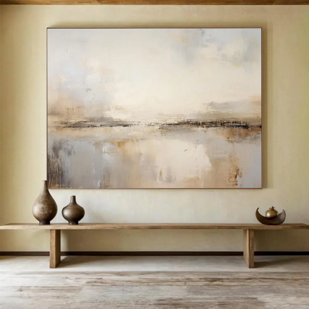 Neutral Abstract Horizon - Abstract Landscape Painting On Canvas DKH623