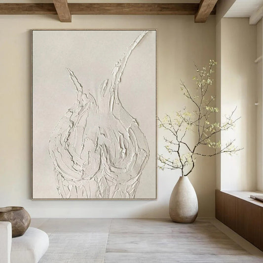 “White Textured Abstract Vase Form” Painting On Canvas DKH0990