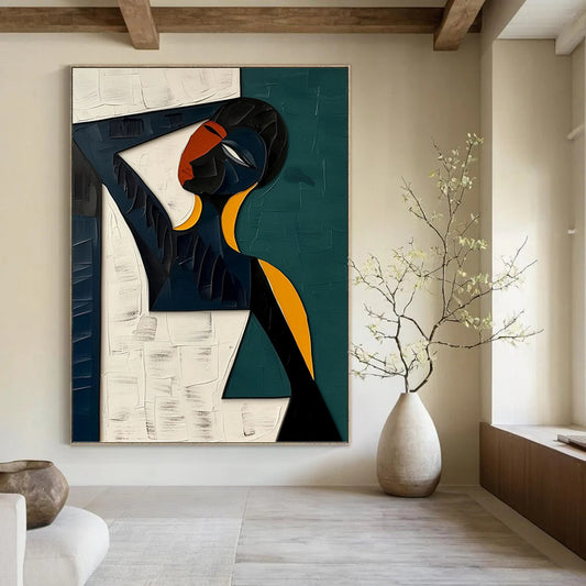 Cubist - Style Figure in Bold Colors - Figurative Painting On Canvas DKH1466