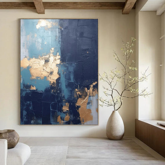 “Blue - Gold Textured Abstraction” - Textured Abstract Painting On Canvas DTP130