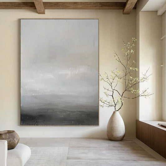 “Gray - White Minimalist Horizon” - Minimalist Abstract Painting On Canvas DTP064