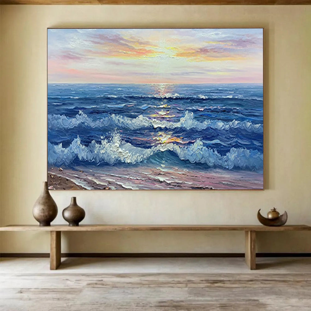 Sunset Over the Ocean - Impressionist Seascape Painting On Canvas DLZ218