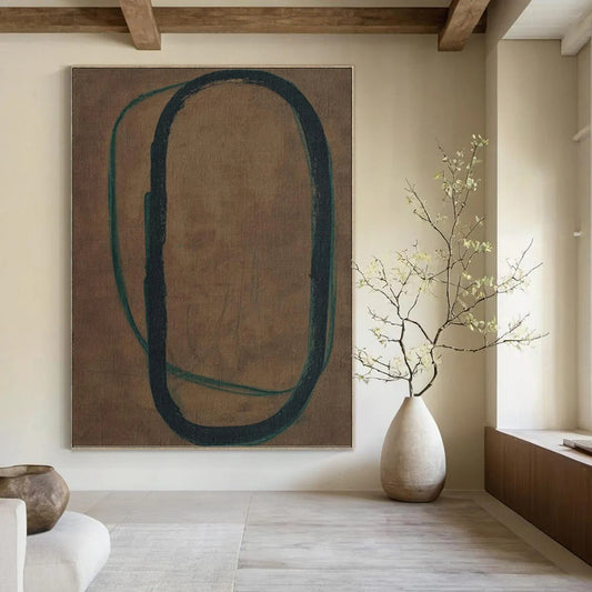 Brown, Green & Black - Looping Forms Painting On Canvas DKH1153