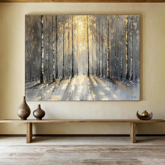 “Golden - Accented Forest Path” - Mystical Landscape Painting On Canvas DKH802
