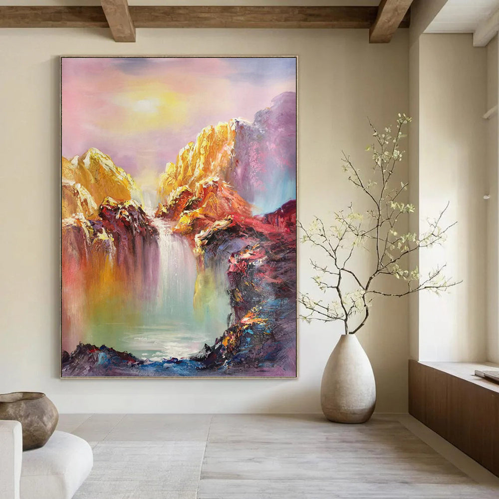 Rainbow Waterfall in Vivid Colors - Fantasy Landscape Painting On Canvas DKH1279