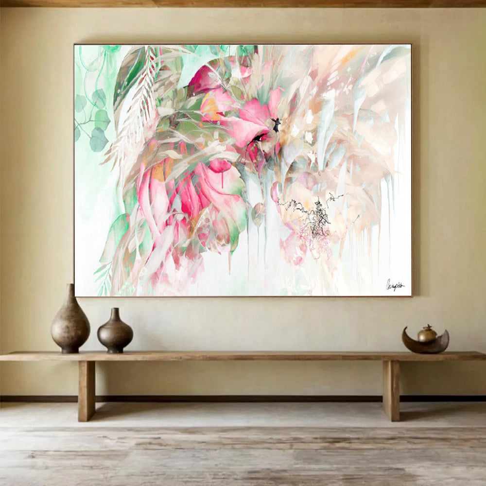 “Pastel Floral Cascade” Watercolor - Style Floral Painting On Canvas DKH534