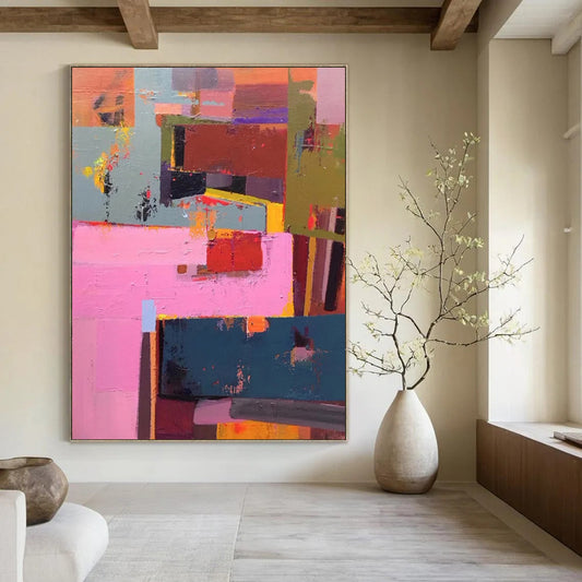 “Colorful Cubist Blocks” - Abstract Cubist - Style Painting On Canvas DTP032