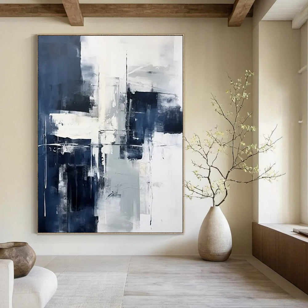 “Blue - Gray Geometric Abstraction” - Minimalist Abstract Painting On Canvas DTP128