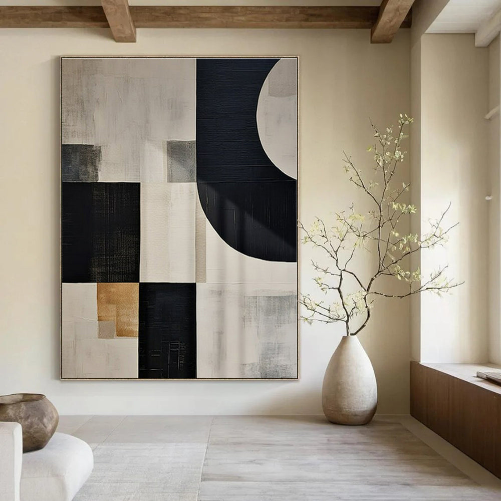 Mixed - neutral Geometric Blocks - Abstract Geometric Acrylic Painting CT1373