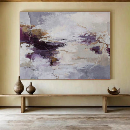 Purple, White, and Gold Abstract “Mystic Regal Fusion” Painting On Canvas DKH134