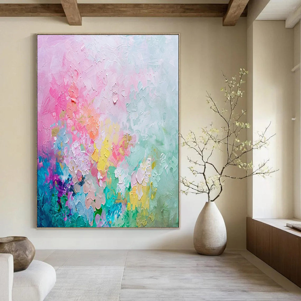 “Pastel Colorful Abstract Blooms” - Impressionist Abstract Painting On Canvas DTP070