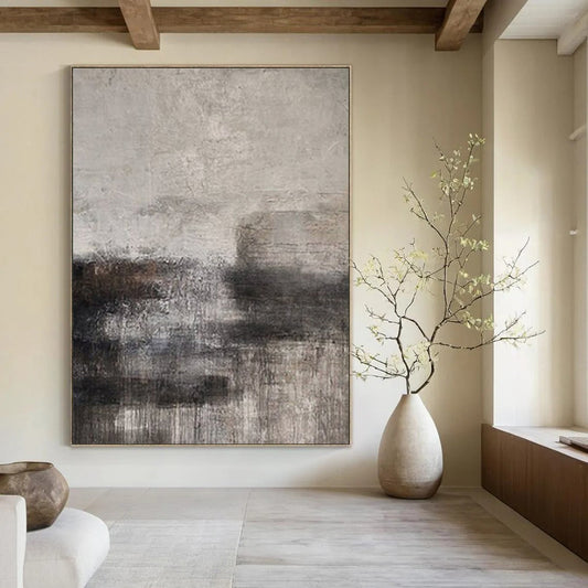 “Gray - Black Textured Horizons” – Abstract Textured Landscape Art CT0982
