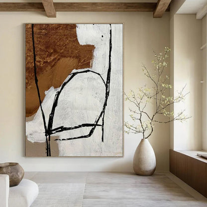 “Expressive Beige - Black - White Abstract (Detail)” – Abstract Expressionist Painting CT1112
