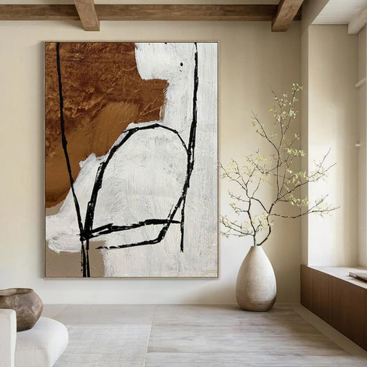 “Expressive Beige - Black - White Abstract (Detail)” – Abstract Expressionist Painting CT1112