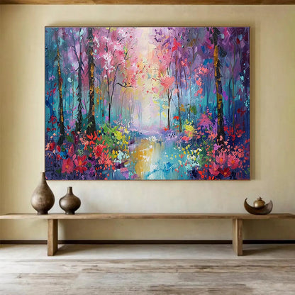 “Enchanted Colorful Forest” - Vivid Multicolor Impressionistic Landscape Painting On Canvas DKH765