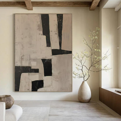 “Beige - Black Geometric Shapes” – Abstract Geometric Art CT0985