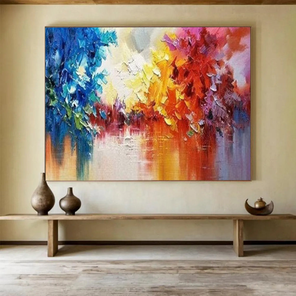 Colorful Abstract Forest Reflection - Expressionist Landscape Painting On Canvas DLZ186