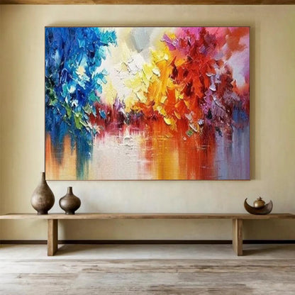 Colorful Abstract Forest Reflection - Expressionist Landscape Painting On Canvas DLZ186