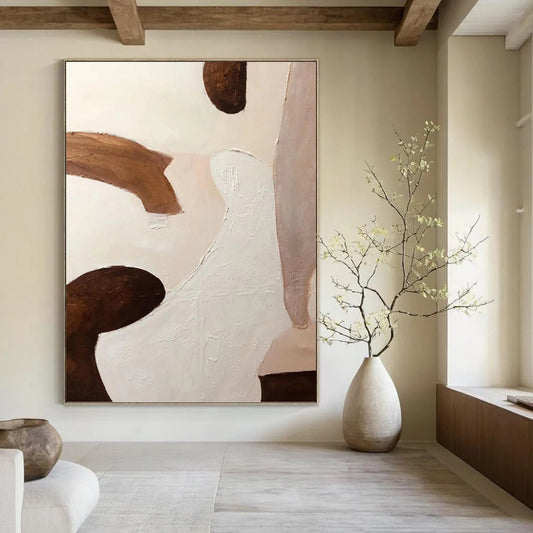 “Soft Form Fusion” - Beige & Brown Organic Shapes Painting On Canvas DKH1164