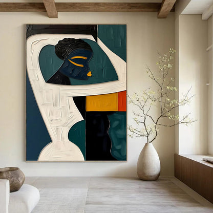 Cubist Figurative Art with Contrasting Colors - Figurative Painting On Canvas DKH1471