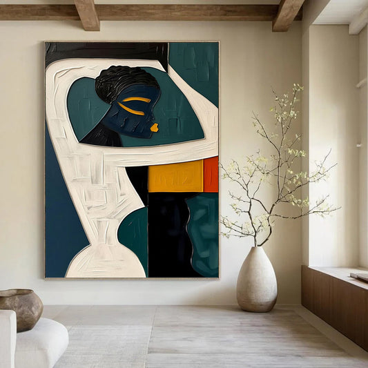 Cubist Figurative Art with Contrasting Colors - Figurative Painting On Canvas DKH1471