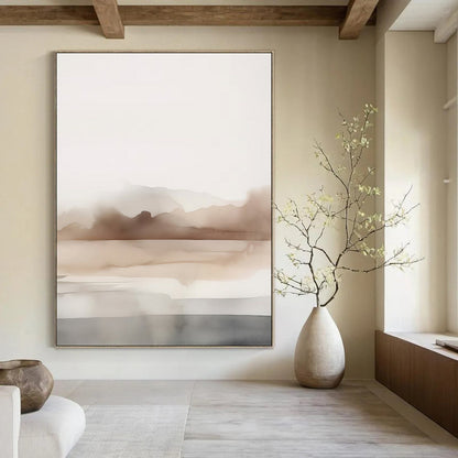 “Gradient Mountain Haze” – Abstract Watercolor Landscape with Beige and Gray Layers CT2061