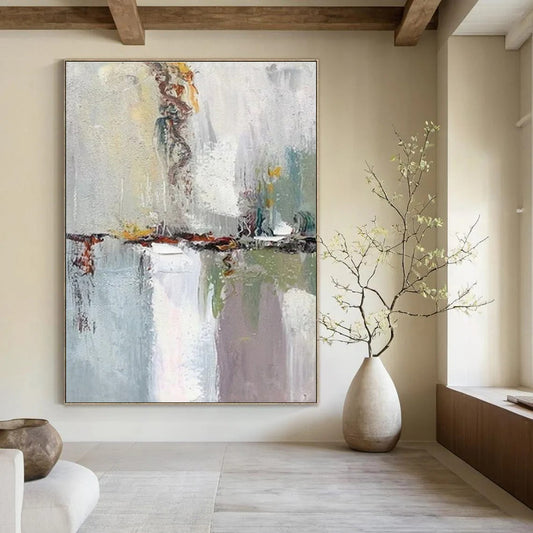 Grey, Yellow, Green & Purple Abstract Urban Scene - "City in Motion" - Abstract Oil Painting CT1460