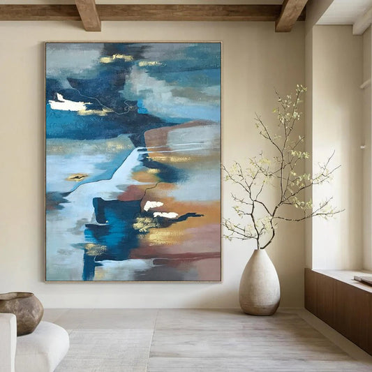 “Blue, Brown, Gold Flowing Realm” – Color - Blended Abstract Art CT1006