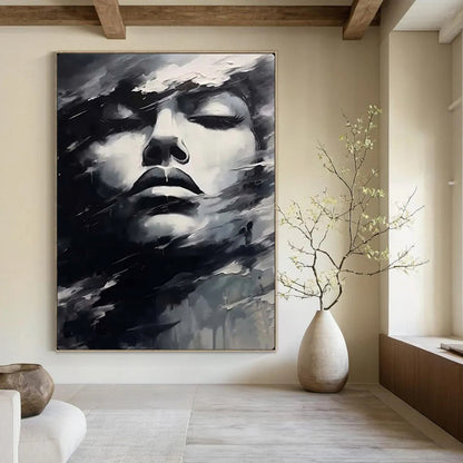 “Monochrome Abstract Face” – Expressive Oil Painting On Canvas CT2130