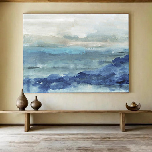 “Blue Abstract Seaside” Abstract Watercolor - Inspired Painting On Canvas DKH414