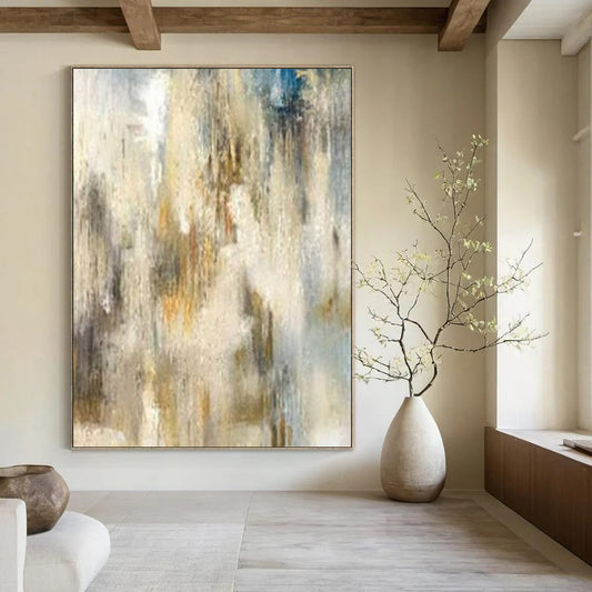 “Beige - Blue - Gold Textured Strokes” – Abstract Textured Stroke Art CT1003