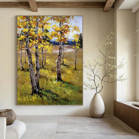 Autumn Aspen in Golden Hues - Landscape Painting On Canvas DKH1284