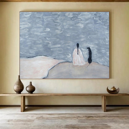 “Figure & Dog by the Water” Abstract Narrative Painting On Canvas DKH423