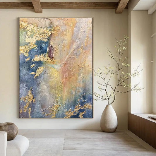 “Gold - Flecked Blue & Gray Abstraction” – Abstract Oil Painting On Canvas CT2113