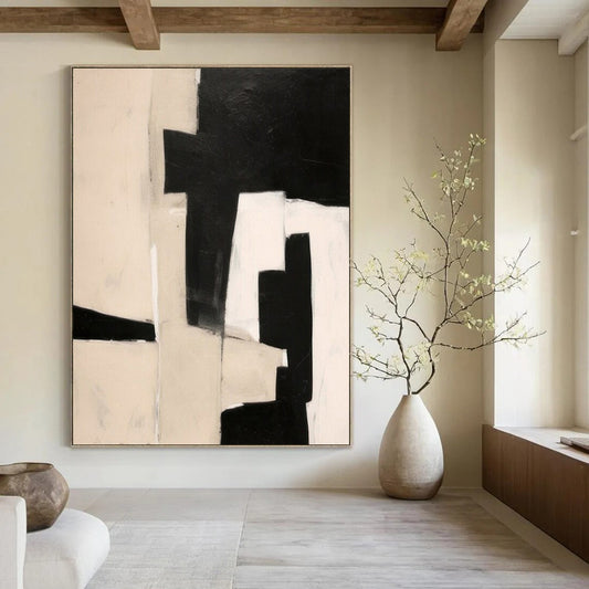 “Black - Beige Geometric Contrast” – Geometric Abstract Art CT1038